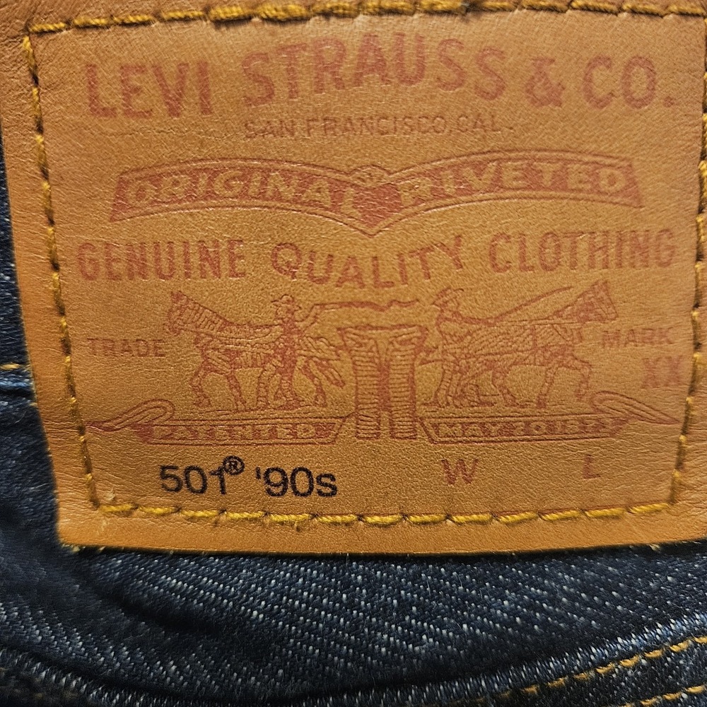 Levis 501 '90s Cuff Straight Selvedge Denim Jeans 28x36 Rinsey Rinse Button Fly - Picture 5 of 16